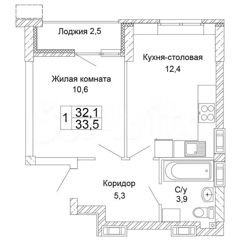 1-к. квартира, 33,5 м, 7/17 эт. - Фото 0