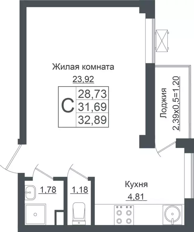 Студия Краснодарский край, Краснодар ул. Карпатская, 1 (33.2 м) - Фото 0