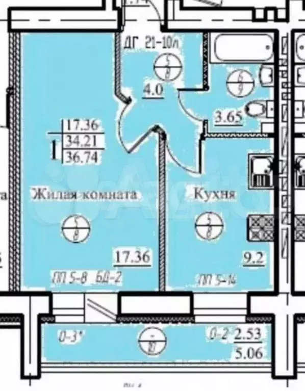 1-к. квартира, 34,3 м, 6/10 эт. - Фото 0