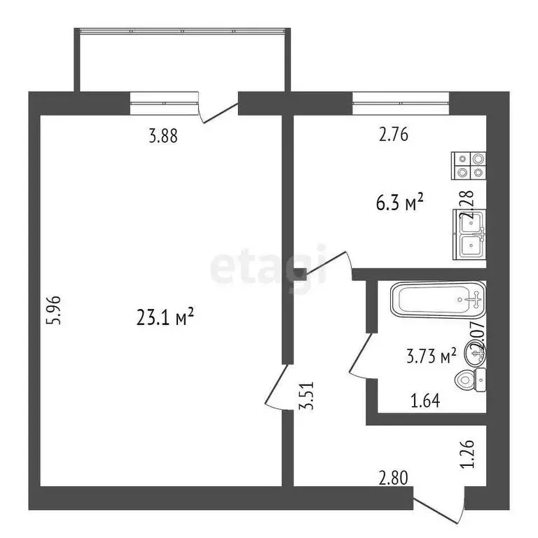 1-комнатная квартира: Абакан, улица Крылова, 77А (38.6 м) - Фото 0