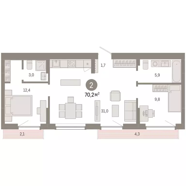 2-комнатная квартира: Новосибирск, квартал Лебедевский (70.2 м) - Фото 1