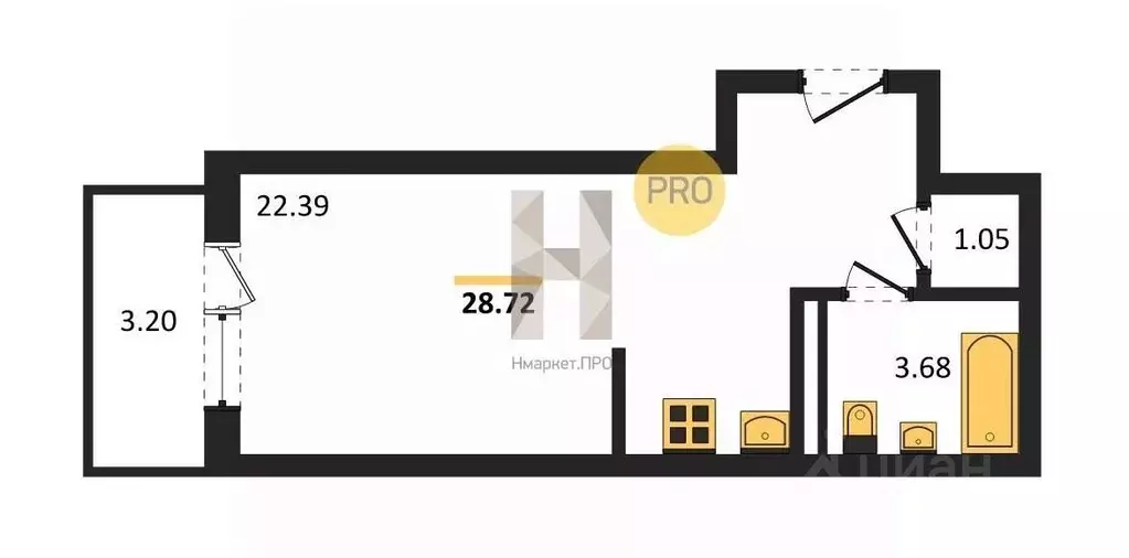 Студия Воронежская область, Воронеж Острогожская ул., 156/3 (27.22 м) - Фото 1