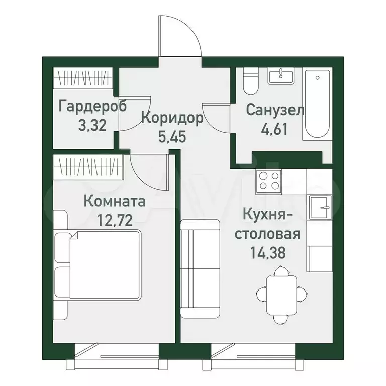 1-к. квартира, 47,8 м, 4/7 эт. - Фото 0