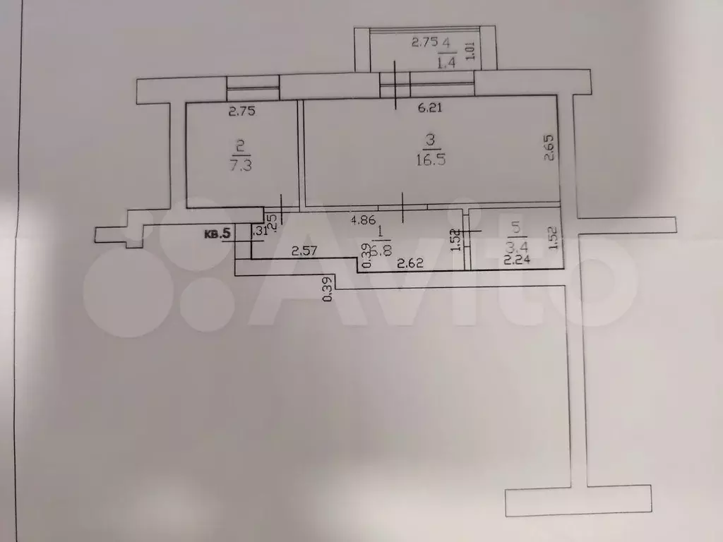 1-к. квартира, 34 м, 2/3 эт. - Фото 0