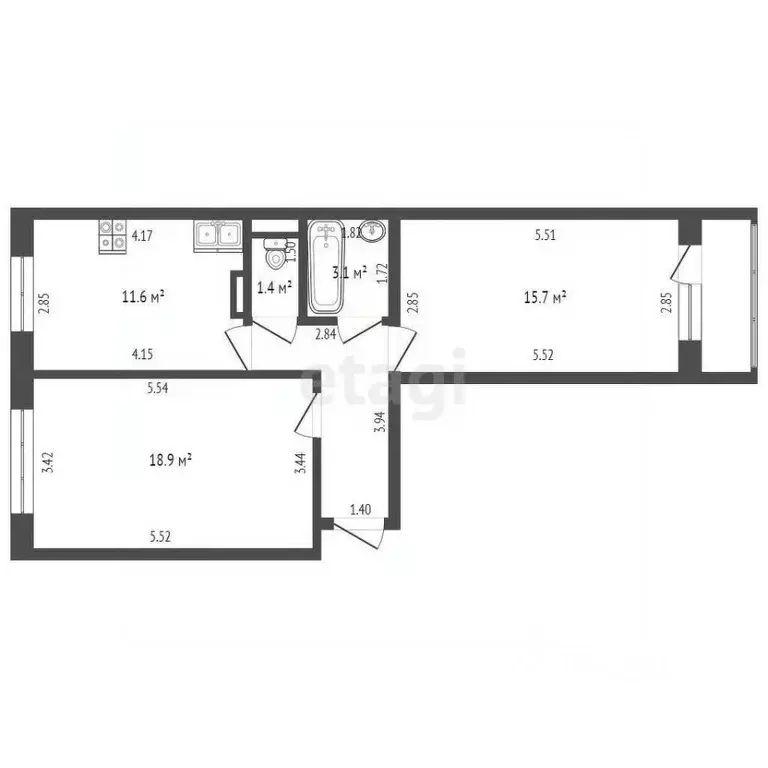 2-к кв. Мордовия, Саранск ул. Косарева, 117 (57.2 м) - Фото 1