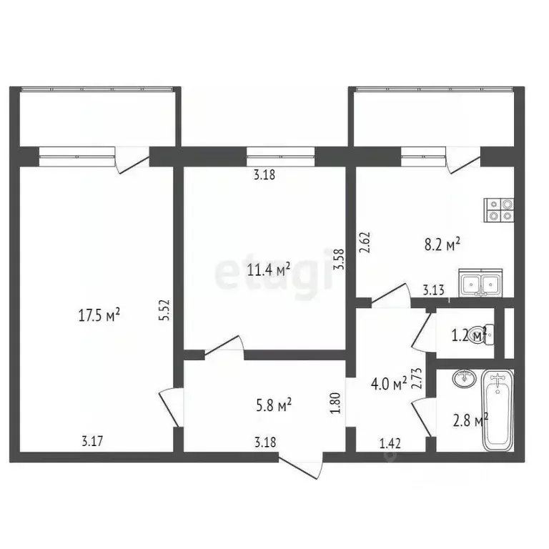 2-к кв. Ростовская область, Таганрог ул. Чучева, 46-1 (50.9 м) - Фото 1