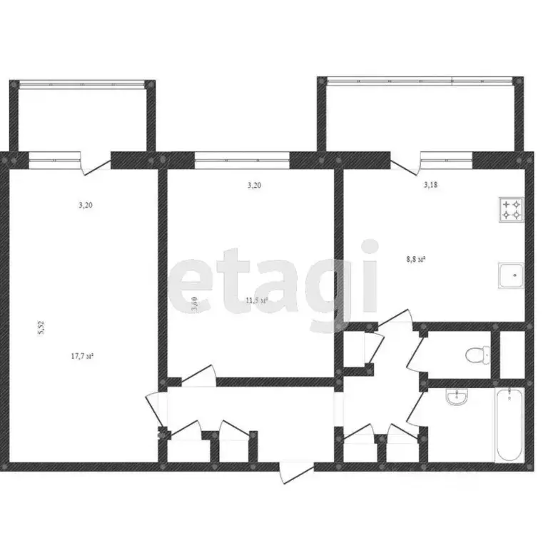 2-к кв. Белгородская область, Белгород ул. Есенина, 50б (53.6 м) - Фото 1