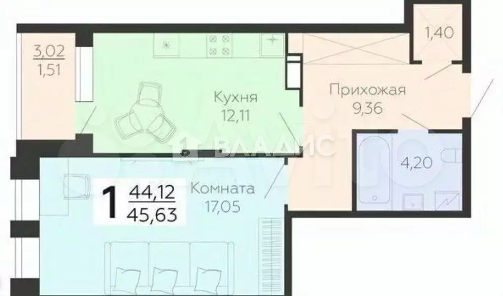 1-к. квартира, 45,6 м, 12/18 эт. - Фото 0