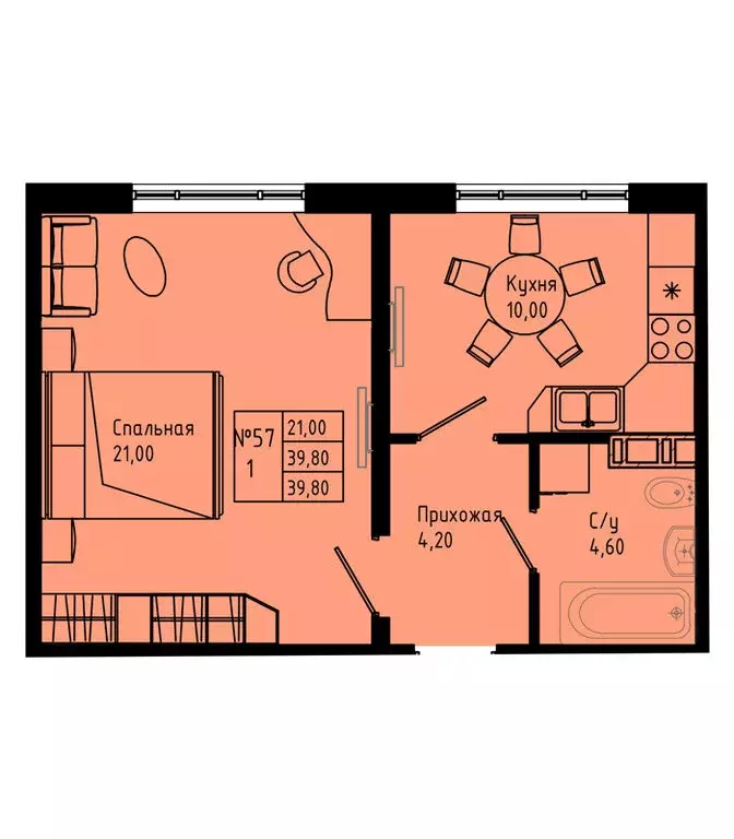 1-комнатная квартира: Коммунар, Железнодорожная улица, 41к2 (39.8 м) - Фото 1