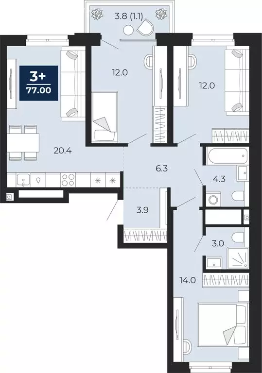 3-комнатная квартира: Тюмень, Ленинский округ (78.56 м) - Фото 0
