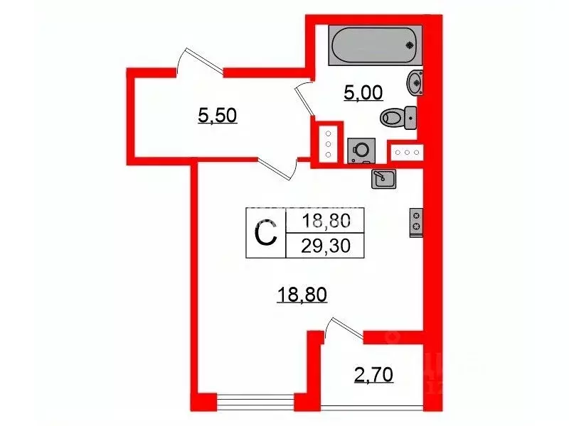 Студия Санкт-Петербург ул. Среднерогатская, 16к5 (29.3 м) - Фото 1