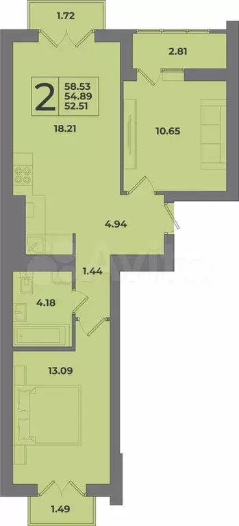 2-к. квартира, 58,5 м, 8/8 эт. - Фото 1