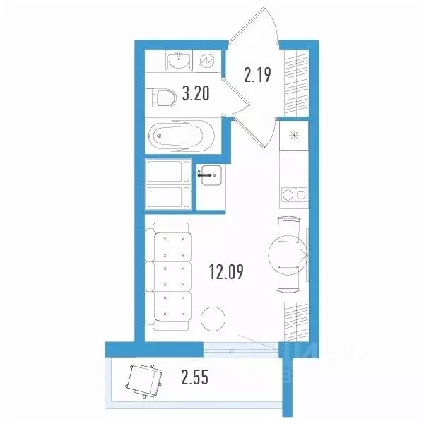 Студия Санкт-Петербург ул. Маршала Казакова, 64к1 (18.25 м) - Фото 1