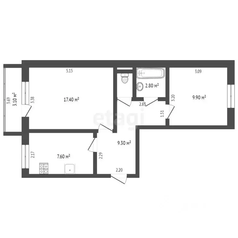 2-к кв. Ханты-Мансийский АО, Нягань 1-й мкр, 1 (49.3 м) - Фото 1