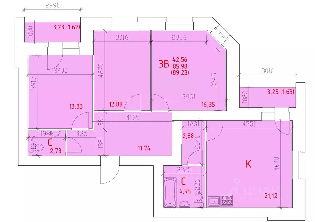 3-к кв. Вологодская область, Череповец 109-й мкр,  (89.23 м) - Фото 1