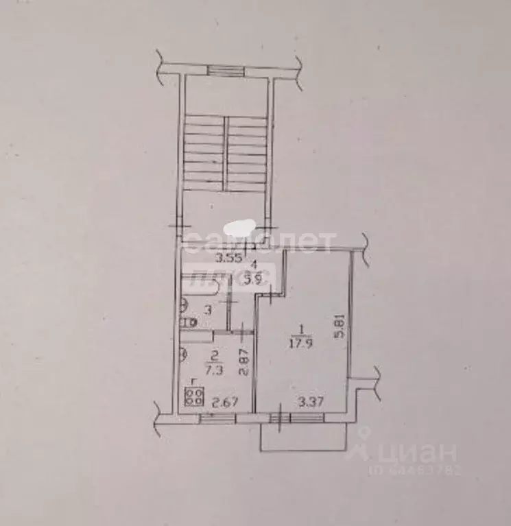 1-к кв. Вологодская область, пос. Непотягово 20 (34.1 м) - Фото 2