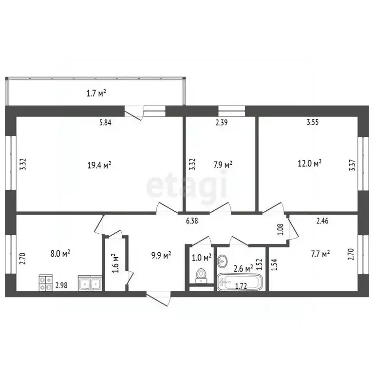 4-к кв. Томская область, Томск пос. Светлый, 2 (70.0 м) - Фото 1