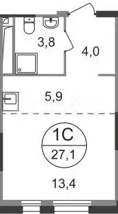 Квартира-студия, 27,1 м, 15/19 эт. - Фото 0