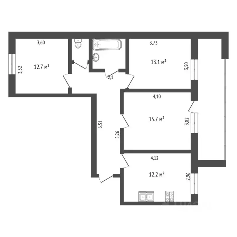 3-к кв. Тюменская область, Тюмень ул. Прокопия Артамонова, 15 (75.0 м) - Фото 2