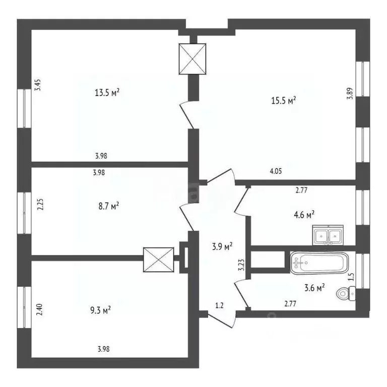 4-к кв. Калининградская область, Калининград ул. Баумана, 2 (60.0 м) - Фото 2