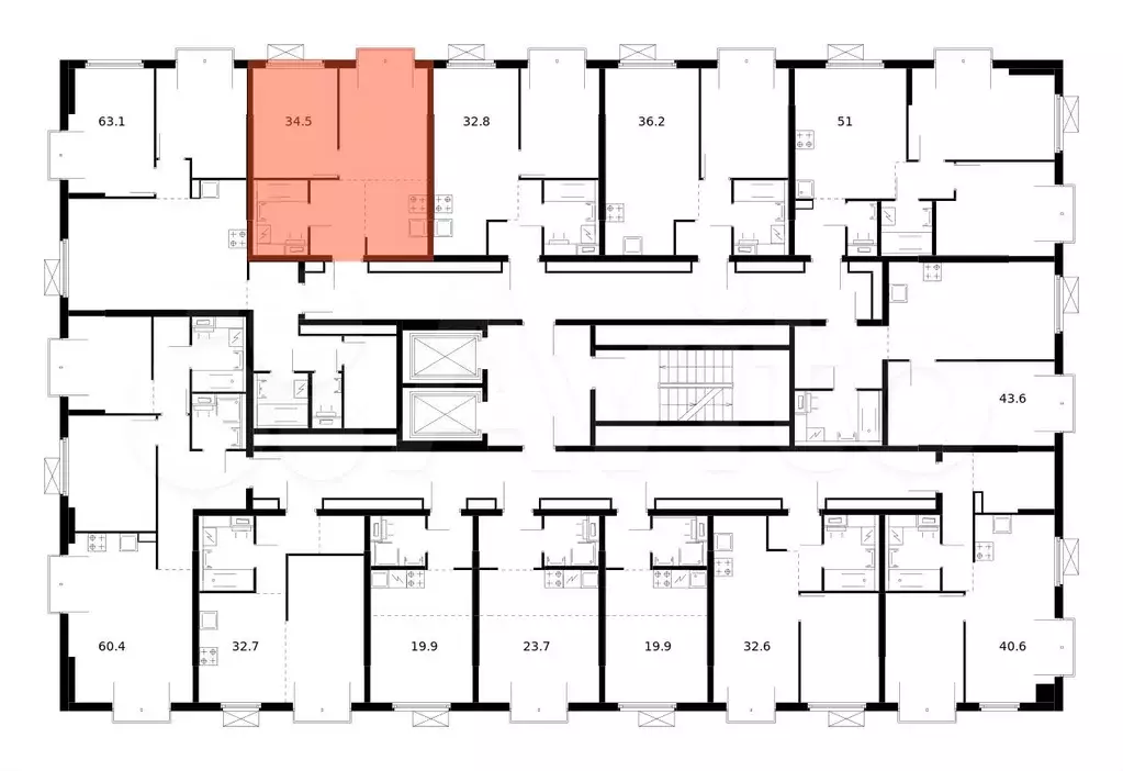 1-к. квартира, 34 м, 9/9 эт. - Фото 1