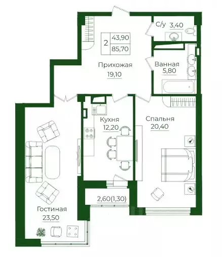 2-к кв. Ростовская область, Ростов-на-Дону просп. Михаила Нагибина, 38 ... - Фото 1