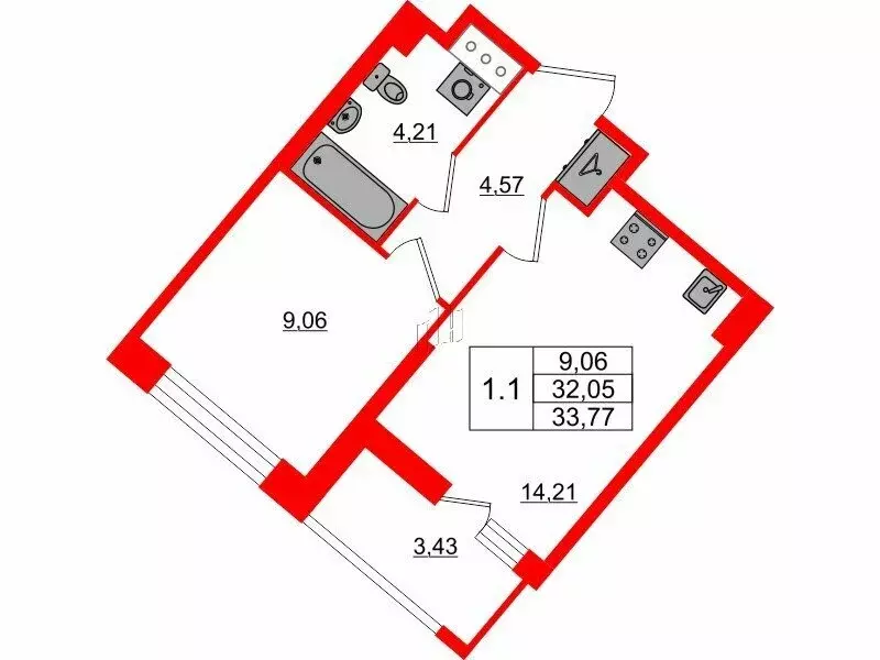 1-комнатная квартира: Санкт-Петербург, Октябрьская набережная (32.05 ... - Фото 0