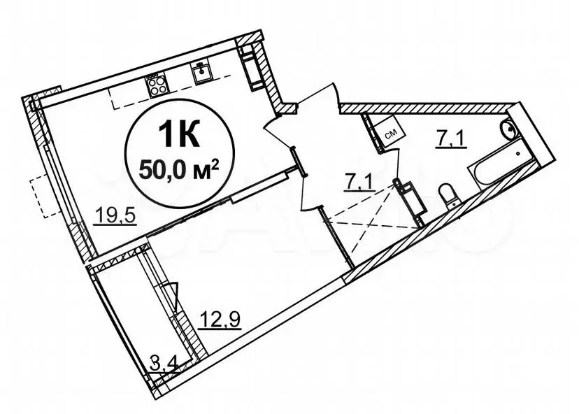 1-к. квартира, 50м, 24/25эт. - Фото 1