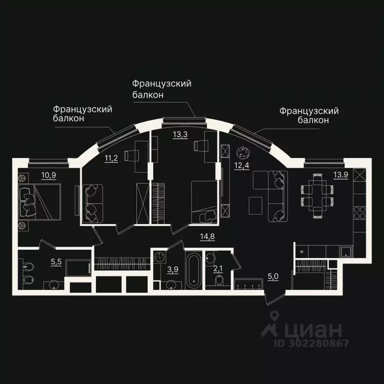 3-к кв. Тюменская область, Тюмень ул. Щербакова, 2к3 (93.0 м) - Фото 0