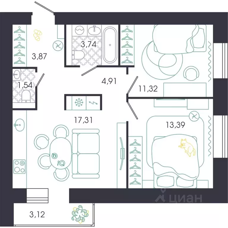 2-к кв. Пензенская область, Пенза Колышлейская ул., 7 (59.62 м) - Фото 1