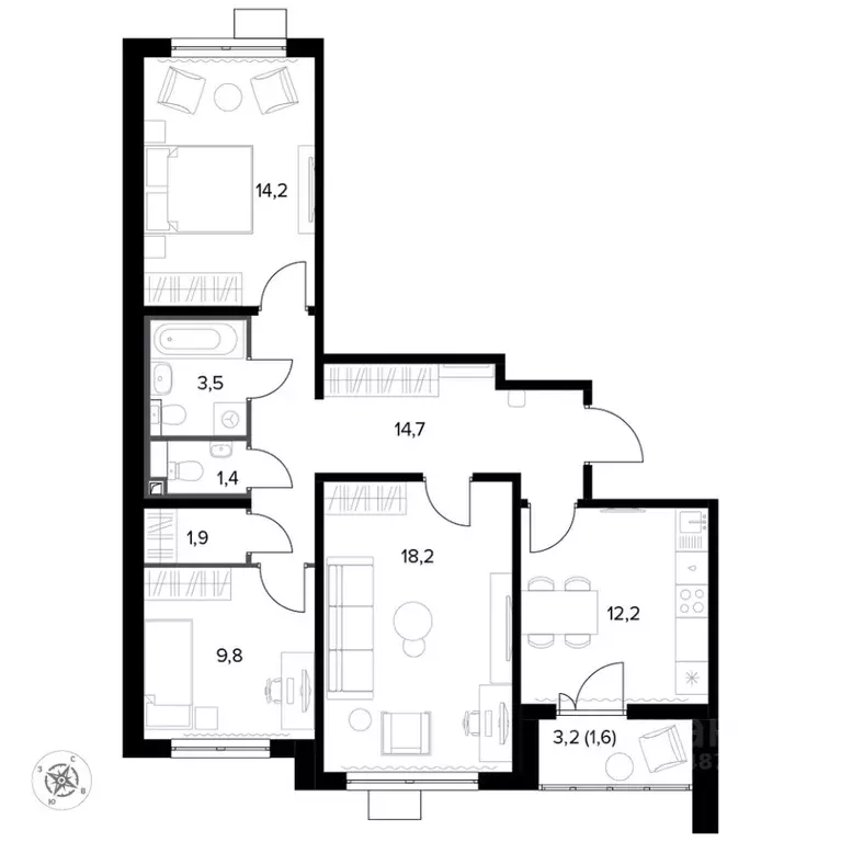 3-к кв. Московская область, Ленинский городской округ, пос. Битца ... - Фото 2