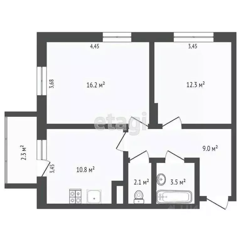 2-к кв. Пермский край, Пермь Малая ул., 3 (56.0 м) - Фото 2