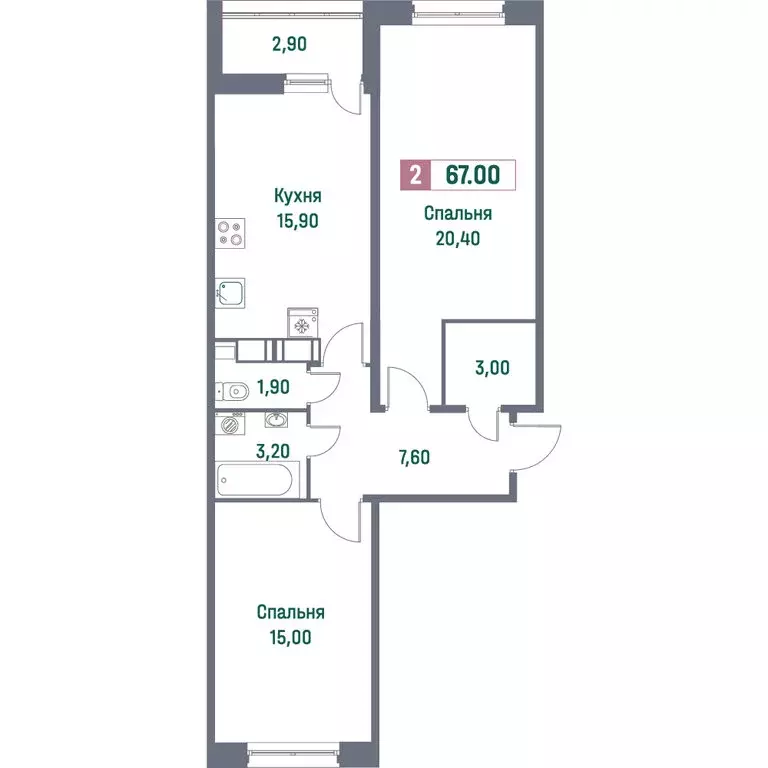 2-комнатная квартира: Мурино, Ручьёвский проспект, 1/24 (67 м) - Фото 1