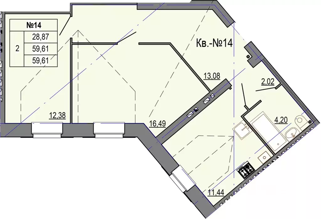2-к кв. Костромская область, Кострома ул. Козуева, 114 (59.61 м) - Фото 0