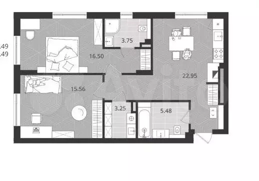 2-к. квартира, 67,5 м, 1/4 эт. - Фото 1