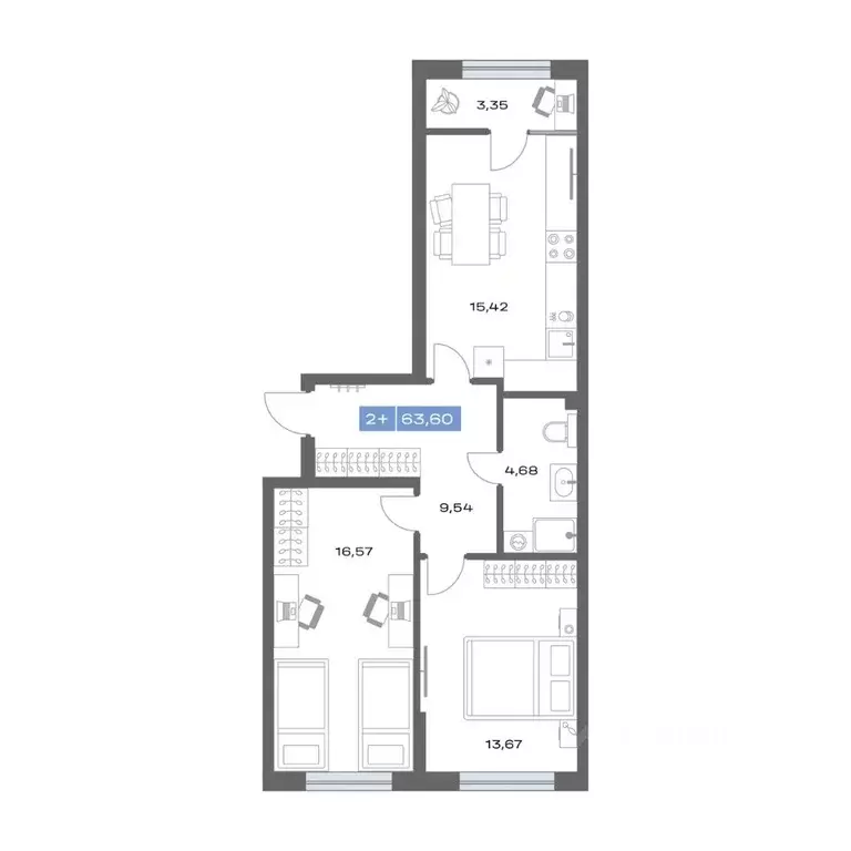 2-к кв. Тюменская область, Тобольск Зона ВУЗов тер., Ритм жилой ... - Фото 1