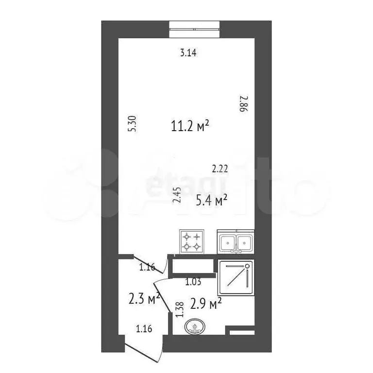 Квартира-студия, 21,8 м, 18/24 эт. - Фото 1