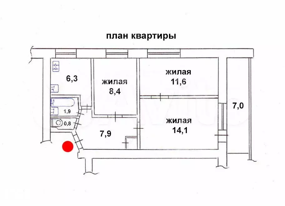 3-к. квартира, 54,8 м, 2/5 эт. - Фото 0