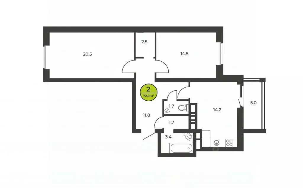 2-к кв. Брянская область, Брянск ул. Горбатова, 45А (71.9 м) - Фото 0