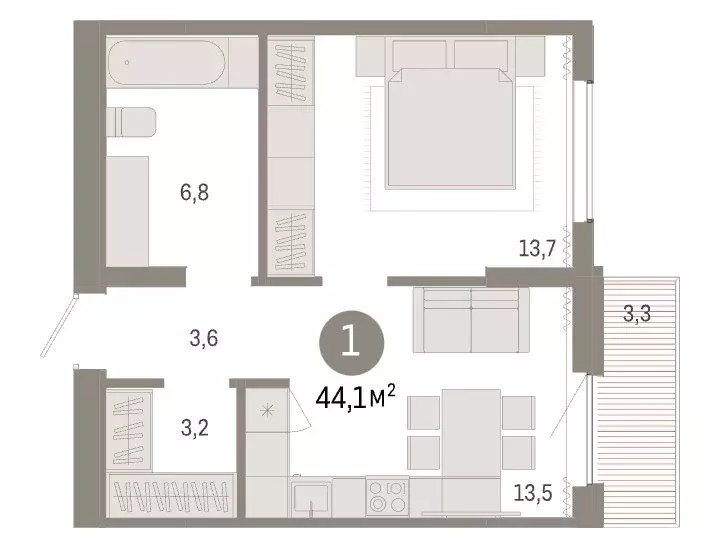 Продаётся 1-к квартира, 43.8 м - Фото 0