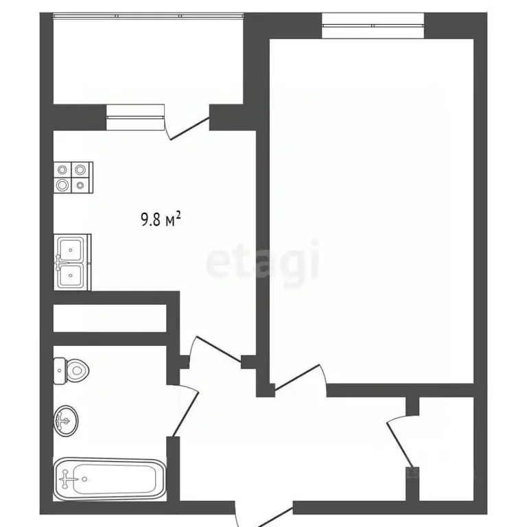 1-к кв. Ямало-Ненецкий АО, Ноябрьск Магистральная ул., 123 (33.1 м) - Фото 2
