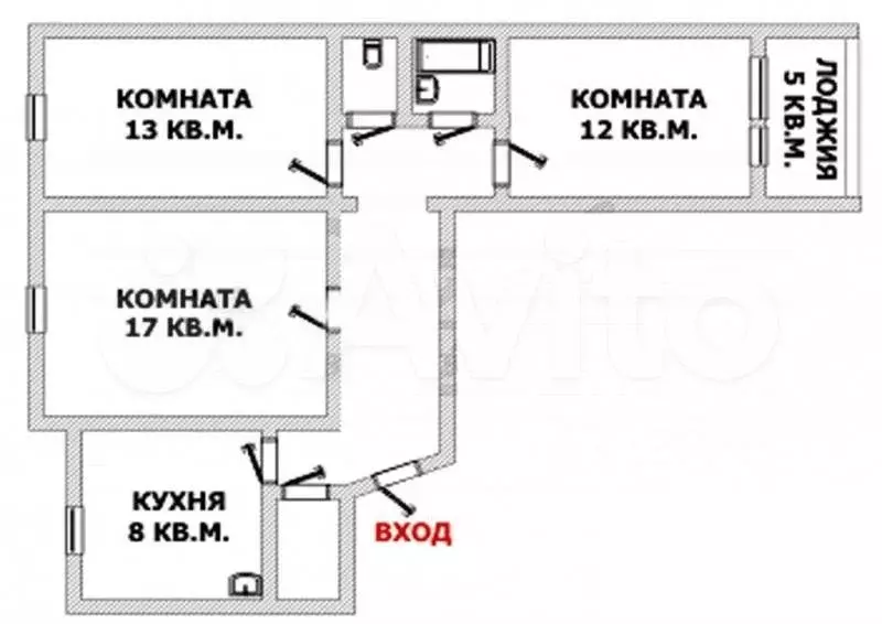 3-к. квартира, 65,1 м, 7/9 эт. - Фото 0