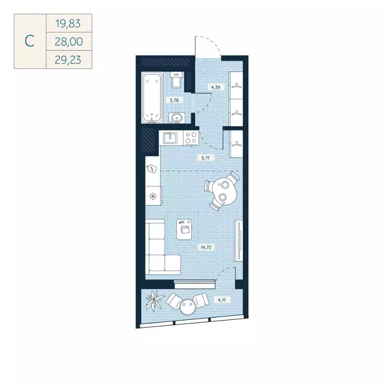 Студия Санкт-Петербург ул. Седова, 89К3 (28.0 м) - Фото 0