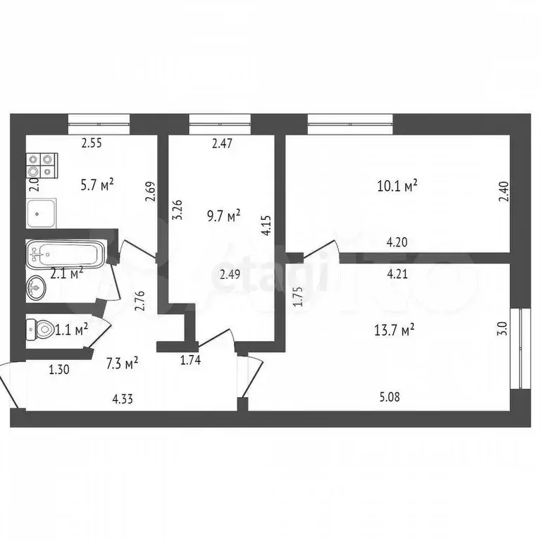 3-к. квартира, 51 м, 1/5 эт. - Фото 0