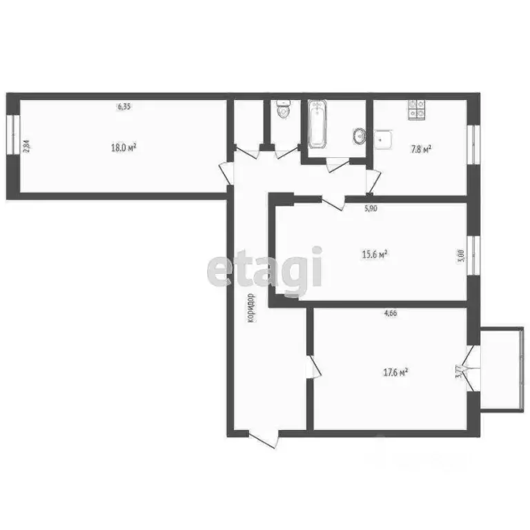 3-к кв. Калужская область, Калуга ул. Ленина, 52 (73.5 м) - Фото 2