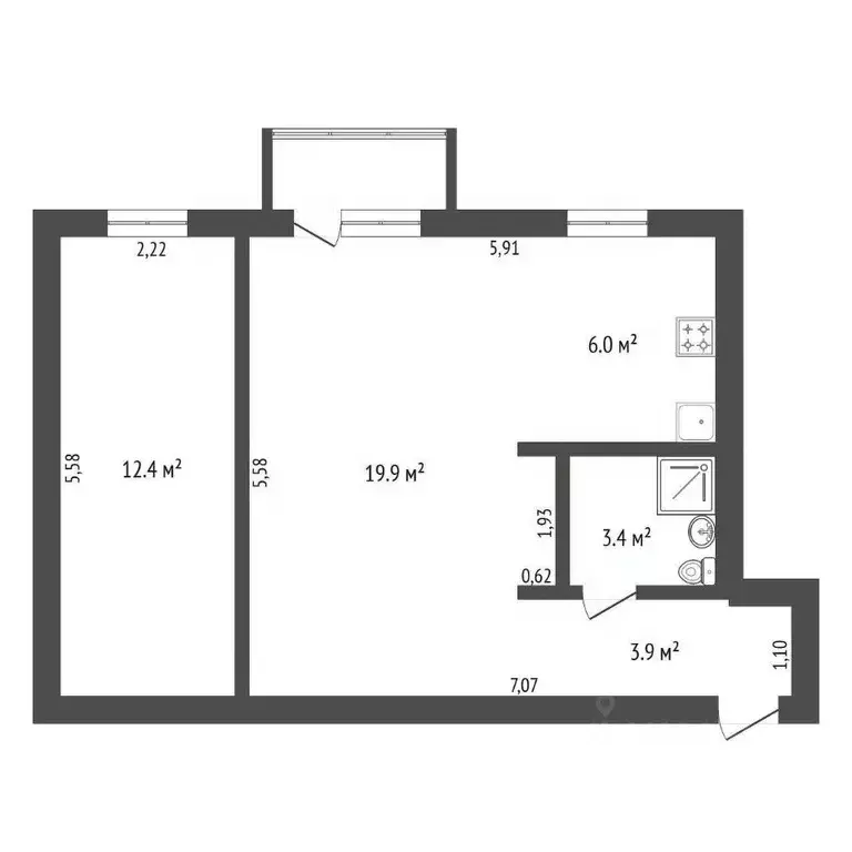 2-к кв. Амурская область, Благовещенск ул. Шевченко, 33 (46.2 м) - Фото 1