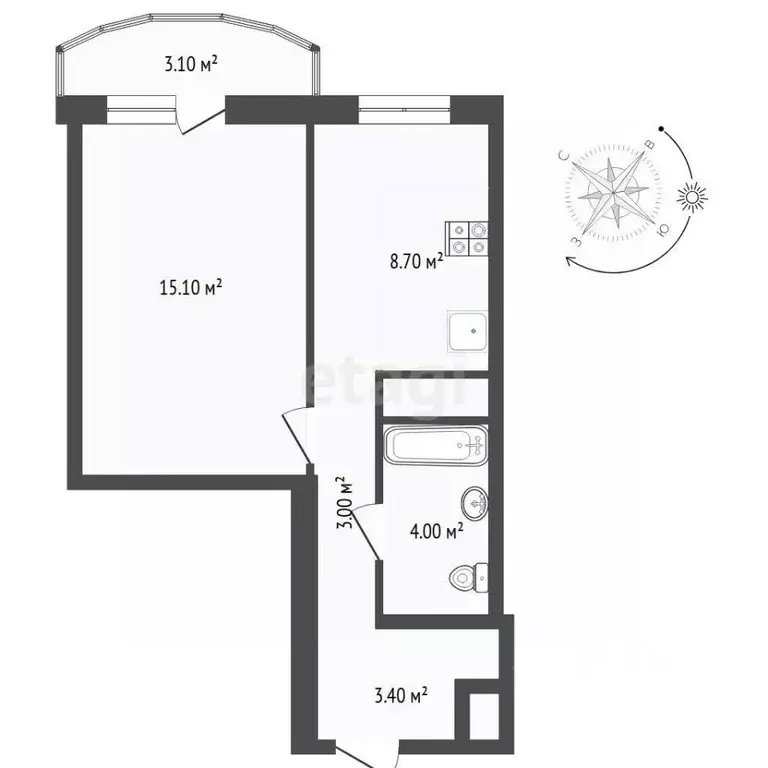 1-к кв. Тюменская область, Тюмень ул. Героев Космоса, 13к1 (34.0 м) - Фото 2