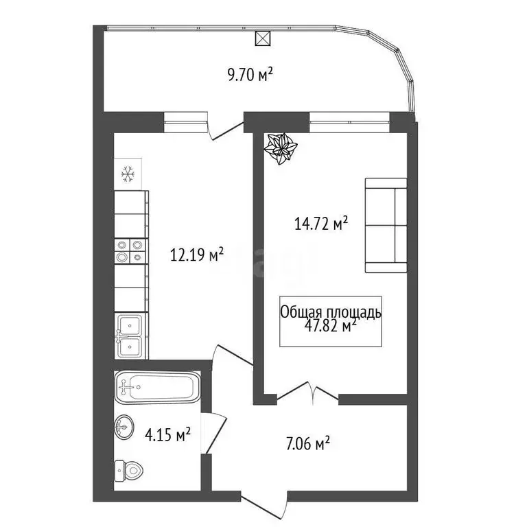 1-комнатная квартира: Новосибирск, улица Дуси Ковальчук, 238 (47 м) - Фото 0