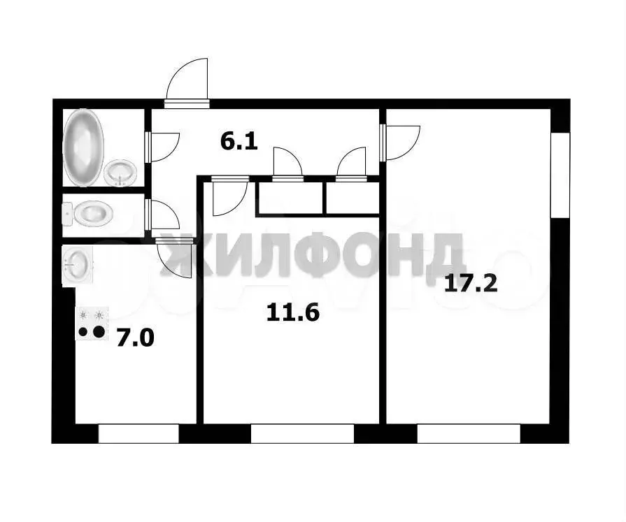 2-к. квартира, 46,5 м, 1/9 эт. - Фото 0