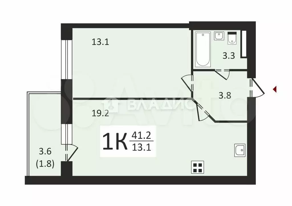 1-к. квартира, 41,2 м, 8/10 эт. - Фото 0